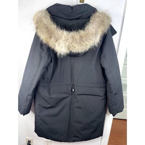 Soia & Kyo Parka Jacket Hooded with Coyote Fur Trim Coat Black Size Medium - Picture 10 of 14